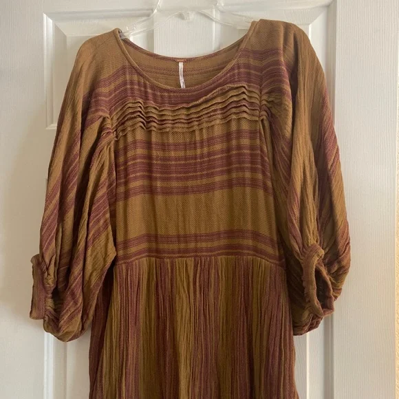 Free People | Dresses | Free People Striped Dress In Mustard And Burgundy |  Poshmark